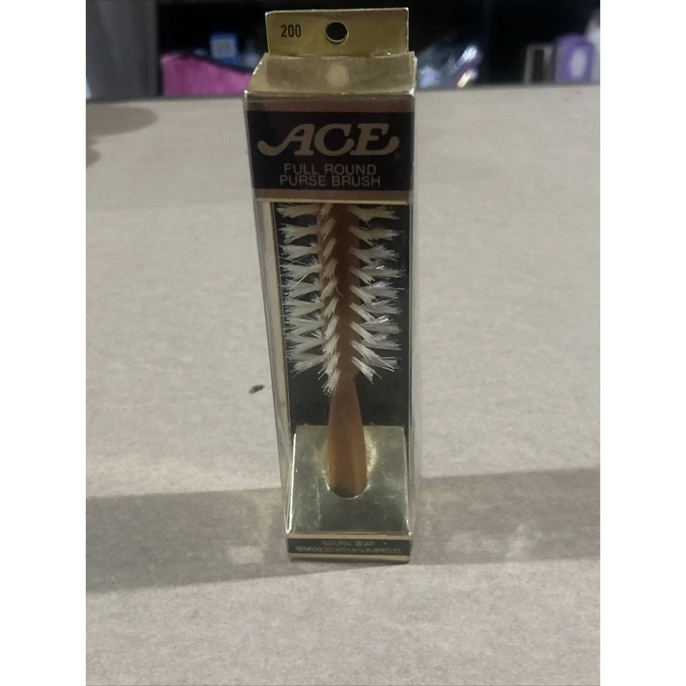 Vintage NIB ACE Full Round Purse Brush, Natural Boar Reinforced W/ Nylon Bristle